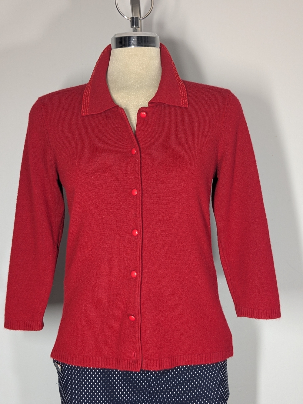 Red Button-Front Women's Cardigan Sweater